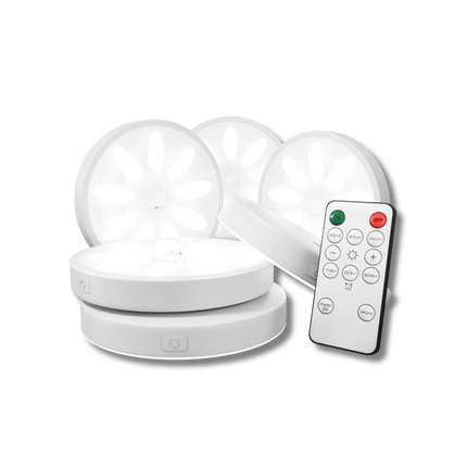 Wireless LED Puck Lights with Remote Control – Dimmable Under Cabinet Lighting with Timer & Adhesive Mount – Battery Operated, 3 Color Modes