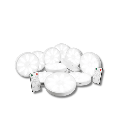 Wireless LED Puck Lights with Remote Control – Dimmable Under Cabinet Lighting with Timer & Adhesive Mount – Battery Operated, 3 Color Modes