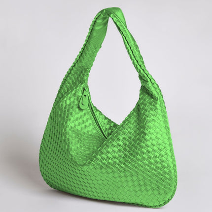 Spacious Braided Women’s Shoulder Bag – Black & Red Elegant Daily Handbag