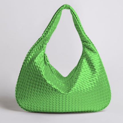 Spacious Braided Women’s Shoulder Bag – Black & Red Elegant Daily Handbag