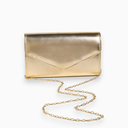 Metallic Envelope Clutch Bag with Chain Strap — Evening Party Clutch Purse