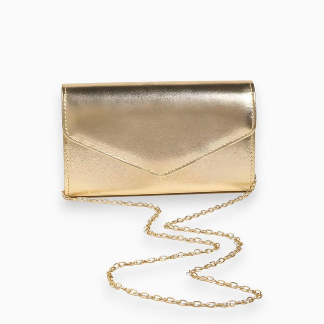 Metallic Envelope Clutch Bag with Chain Strap — Evening Party Clutch Purse