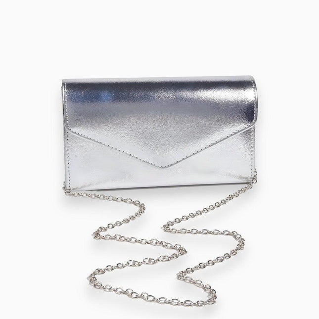 Metallic Envelope Clutch Bag with Chain Strap — Evening Party Clutch Purse
