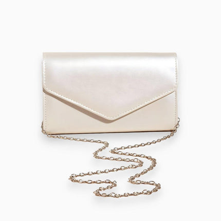Metallic Envelope Clutch Bag with Chain Strap — Evening Party Clutch Purse