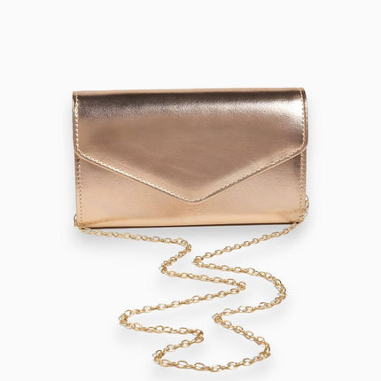 Metallic Envelope Clutch Bag with Chain Strap — Evening Party Clutch Purse