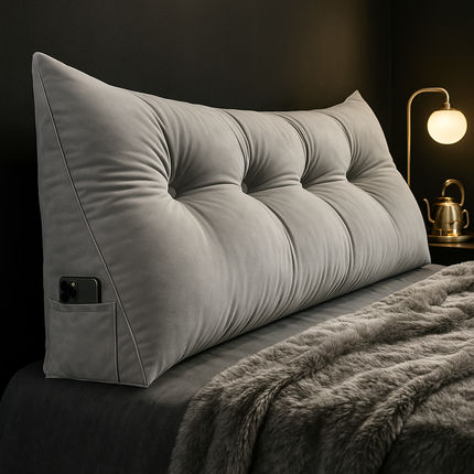 Ergonomic Headboard Cushion with Side Pockets – Long Bed Backrest Pillow for Reading, TV, and Relaxation
