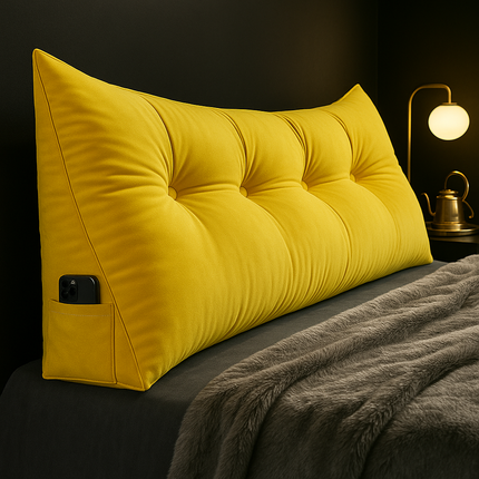 Ergonomic Headboard Cushion with Side Pockets – Long Bed Backrest Pillow for Reading, TV, and Relaxation