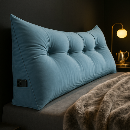 Ergonomic Headboard Cushion with Side Pockets – Long Bed Backrest Pillow for Reading, TV, and Relaxation