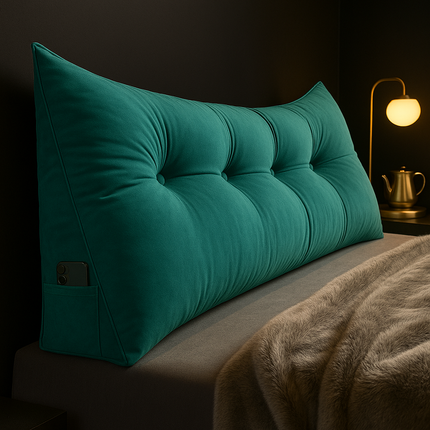 Ergonomic Headboard Cushion with Side Pockets – Long Bed Backrest Pillow for Reading, TV, and Relaxation