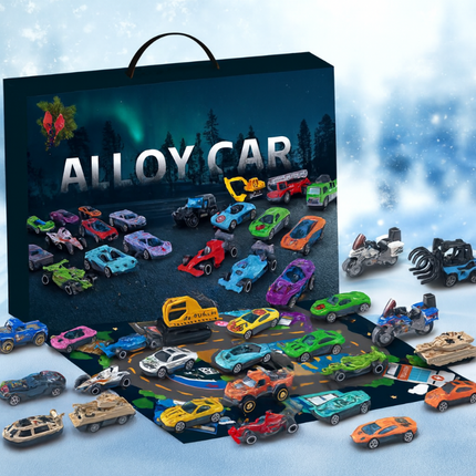 Car Advent Calendar for Kids – 24 Metal Toy Cars, Trucks & Motorcycles | Fun Christmas Countdown Gift