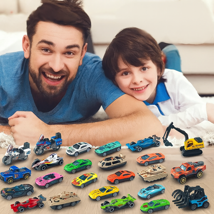 Car Advent Calendar for Kids – 24 Metal Toy Cars, Trucks & Motorcycles | Fun Christmas Countdown Gift