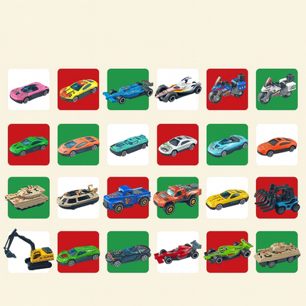 Car Advent Calendar for Kids – 24 Metal Toy Cars, Trucks & Motorcycles | Fun Christmas Countdown Gift