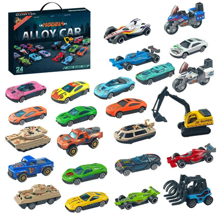 Car Advent Calendar for Kids – 24 Metal Toy Cars, Trucks & Motorcycles | Fun Christmas Countdown Gift