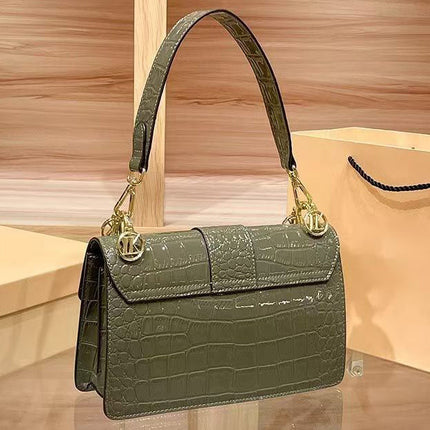 Premium Green Calf Leather Shoulder Bag for Women – Adjustable Strap, Spacious Design, Timeless Elegance