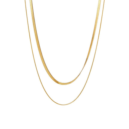 Gold Double Layered Necklace  Snake Chain + Delicate Chain  Waterproof & Hypoallergenic Jewelry Gift