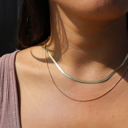 Gold Double Layered Necklace  Snake Chain + Delicate Chain  Waterproof & Hypoallergenic Jewelry Gift