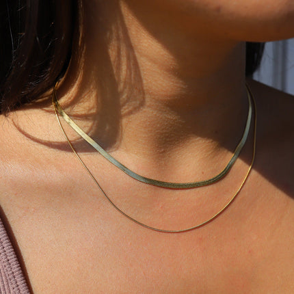 Gold Double Layered Necklace  Snake Chain + Delicate Chain  Waterproof & Hypoallergenic Jewelry Gift