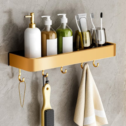 Modern Wooden Bathroom Wall Shelf – Stylish Space-Saving Organizer with Metal Accents