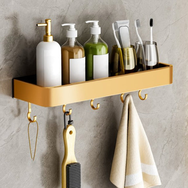 Modern Wooden Bathroom Wall Shelf – Stylish Space-Saving Organizer with Metal Accents