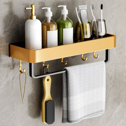 Modern Wooden Bathroom Wall Shelf – Stylish Space-Saving Organizer with Metal Accents