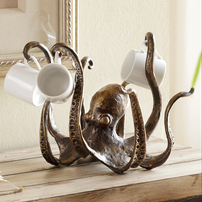 Nautical Octopus Resin Organizer – 7.5″ x 10.6″ Tabletop Cup & Accessory Holder with Antique Bronze Finish