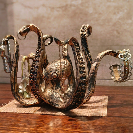 Nautical Octopus Resin Organizer – 7.5″ x 10.6″ Tabletop Cup & Accessory Holder with Antique Bronze Finish