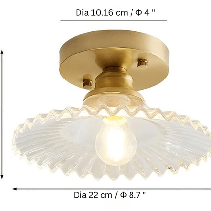 Retro Ribbed Glass Ceiling Light Fixture – Vintage Flush Mount Lamp with Clear Dome Shade