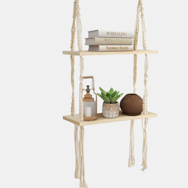 Handmade Double Wood Wall Shelf – Boho Chic Hanging Decor & Stylish Storage 15.7" x 5.5" x 37"