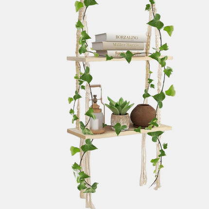 Handmade Double Wood Wall Shelf – Boho Chic Hanging Decor & Stylish Storage 15.7" x 5.5" x 37"