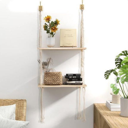 Handmade Double Wooden Wall Shelf 15.7" x 5.5" – Boho Wall Décor & Stylish Storage for Home