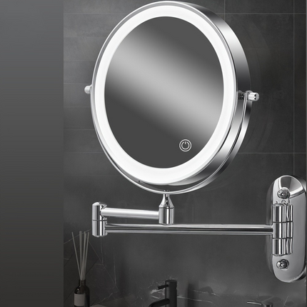 Double-Sided LED Wall Makeup Mirror with 5x Magnification – Rechargeable Vanity Mirror for Bathroom & Dressing Table