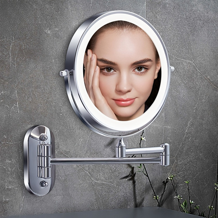 Double-Sided LED Wall Makeup Mirror with 5x Magnification – Rechargeable Vanity Mirror for Bathroom & Dressing Table