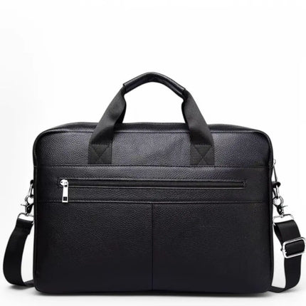 Premium Black Leather Laptop Bag for Men – 15.6" Water-Resistant Briefcase with Multiple Compartments