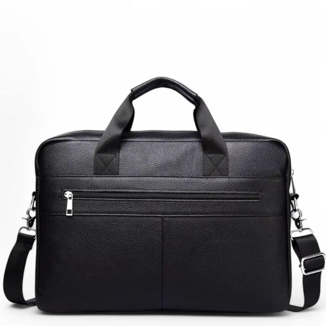 Premium Black Leather Laptop Bag for Men – 15.6" Water-Resistant Briefcase with Multiple Compartments