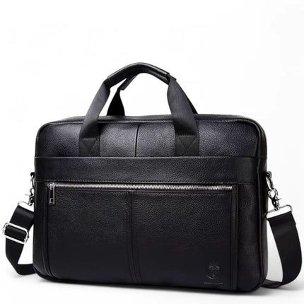 Premium Black Leather Laptop Bag for Men – 15.6" Water-Resistant Briefcase with Multiple Compartments