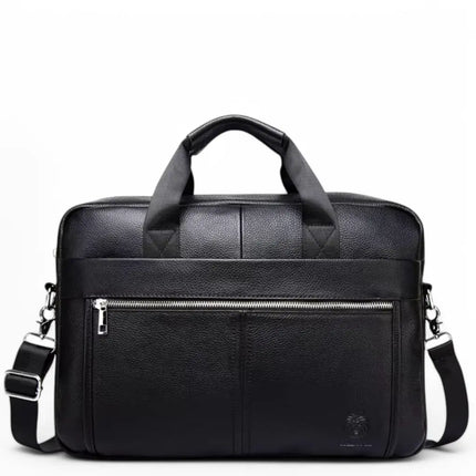Premium Black Leather Laptop Bag for Men – 15.6" Water-Resistant Briefcase with Multiple Compartments