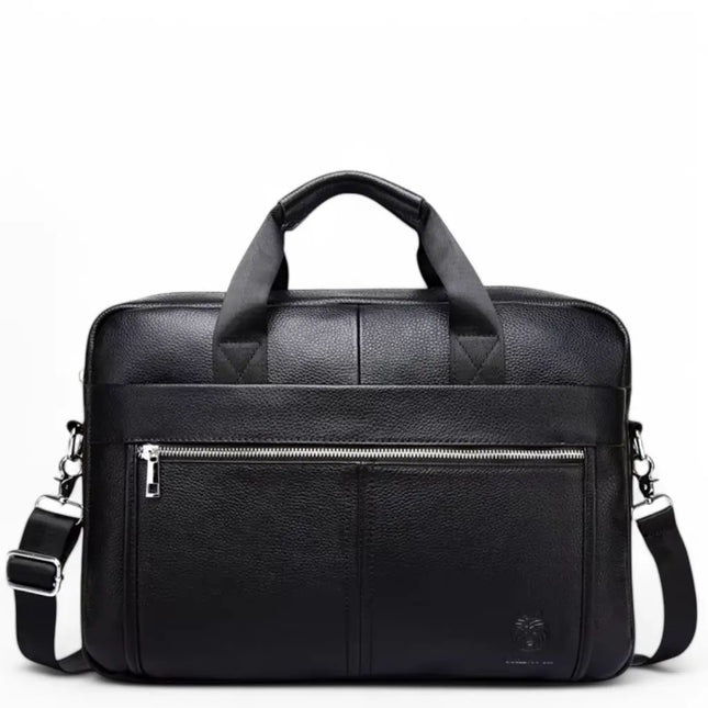 Premium Black Leather Laptop Bag for Men – 15.6" Water-Resistant Briefcase with Multiple Compartments