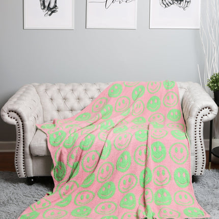 Mini Happy Face Luxe Fleece Throw Blanket – Ultra-Soft Polyester Microfiber, 130×150 cm, Cozy & Stylish Home Décor