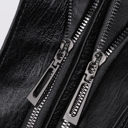 Black Leather Shoulder Bag with Side Pockets – Spacious & Elegant Women’s Leather Handbag