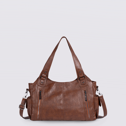 Black Leather Shoulder Bag with Side Pockets – Spacious & Elegant Women’s Leather Handbag