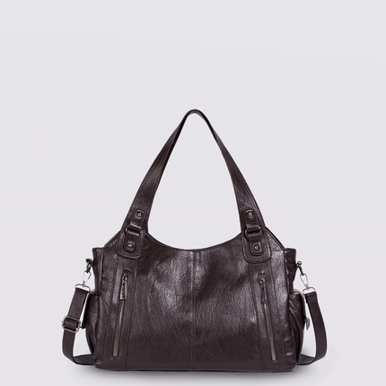 Black Leather Shoulder Bag with Side Pockets – Spacious & Elegant Women’s Leather Handbag