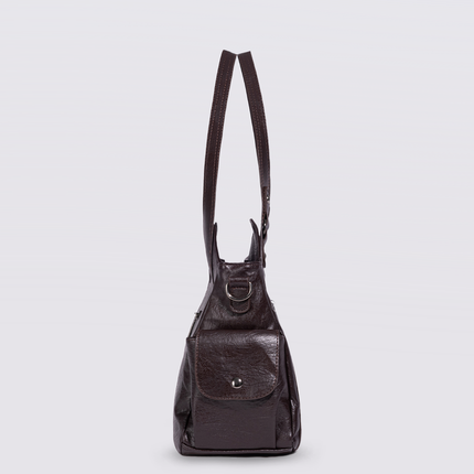 Black Leather Shoulder Bag with Side Pockets – Spacious & Elegant Women’s Leather Handbag