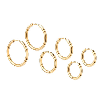 Set of 3 Gold Hoop Earrings – Minimalist Stainless Steel Hoops in Small, Medium & Large Sizes – Hypoallergenic, Lightweight, Nickel-Free, Perfect for Everyday Wear