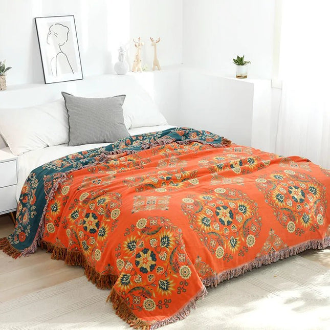 Boho Jacquard Throw Blanket 59" x 79" – Soft Cotton Sofa & Bed Cover for Cozy Interiors