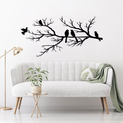 Elegant Metal Wall Art with Birds on Branch – Modern Black Nature-Inspired Home Decor