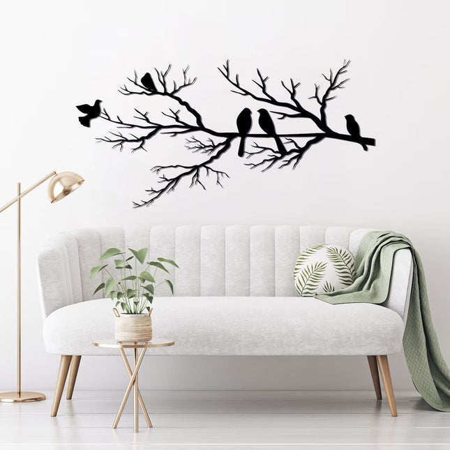 Elegant Metal Wall Art with Birds on Branch – Modern Black Nature-Inspired Home Decor