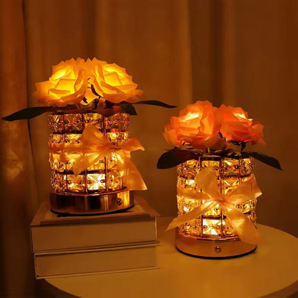 Elegant Rose Table Lamp with Dimmable Touch Light – Romantic LED Nightstand Lamp for Home Décor