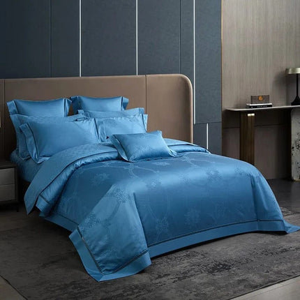 Elegant Navy Blue Duvet Cover Set – 100% Egyptian Cotton, 79" x 91", Includes 2 Pillow Shams
