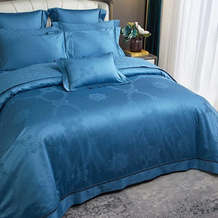 Elegant Navy Blue Duvet Cover Set – 100% Egyptian Cotton, 79" x 91", Includes 2 Pillow Shams
