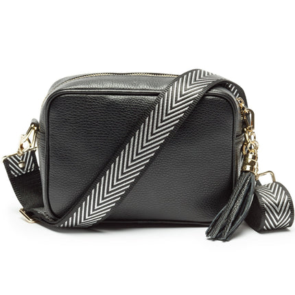 Elegant Black Crossbody Bag for Women – Adjustable Strap, Vegan Leather, Chic Tassel Detail